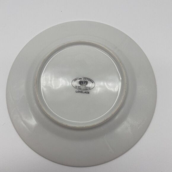 4 Vtg Crown Victoria Fine China Lovelace 6 1/2" Small Bread Plates Silver Trim - Picture 7 of 12